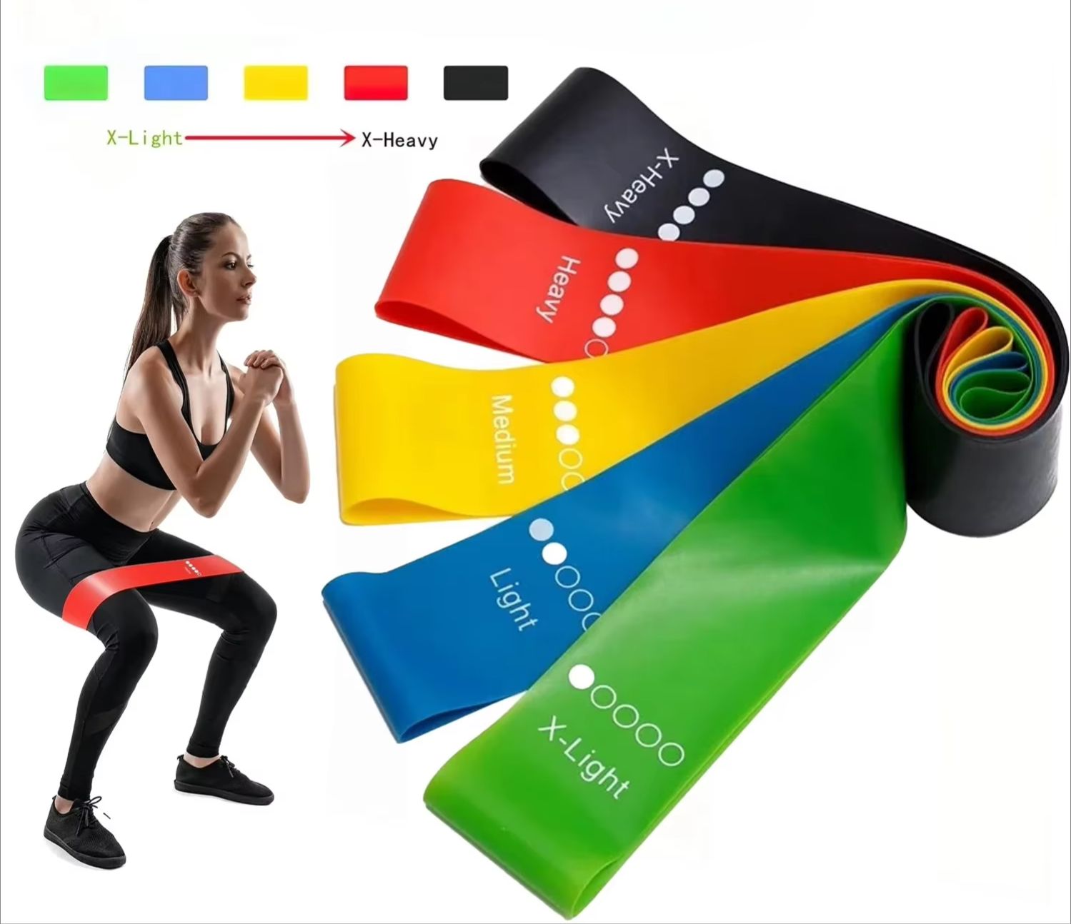 Crossfit Ga - 5段階調節可能なポータブルフィットネス器具、ゴム製レジスタンスバンド、ヨガ、ジム、弾性強化、ピラティス、クロスフィット、ウェイトトレーニング、スポーツ用