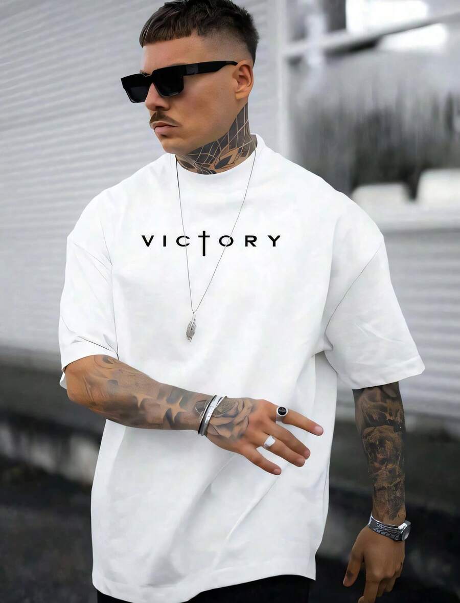 Crossfit Victory - メンズ S'クロス ビクトリーレタープリント ブラックTシャツ クルーネック カジュアル