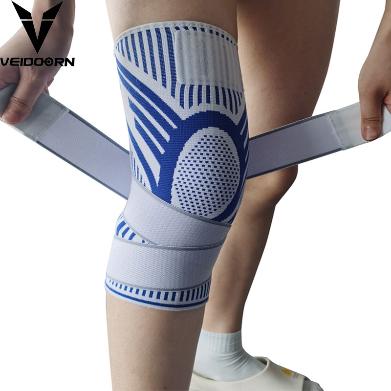 Crossfit Fitness Gear - 1PC 男性圧縮スポーツクロスフィット膝パッドフィットネスギア弾性バスケットボールバレーボール膝ブレースとロングストラップ