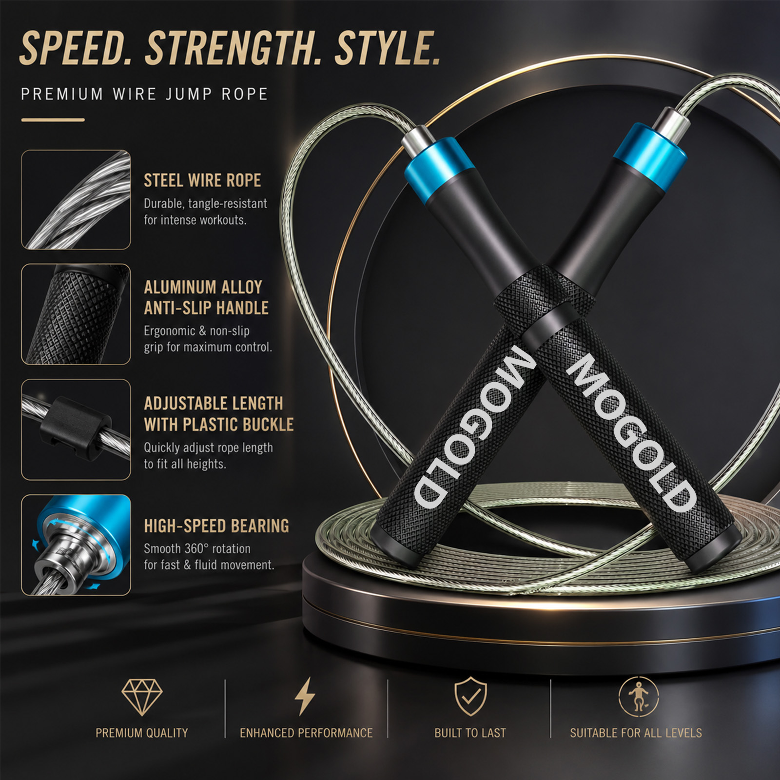 MOGOLDプロフェッショナルスピードジャンプロープ、メタル - Jump Rope Speed Bearing のレビューと価格